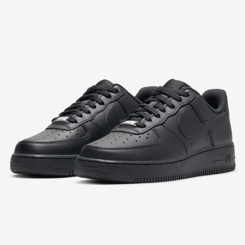 Women's All-Black Low-Top Leather Sneakers